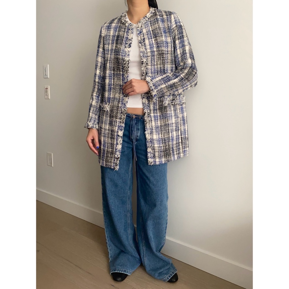 Zara blue plaid tweed textured jacket coat - Picture 7 of 8